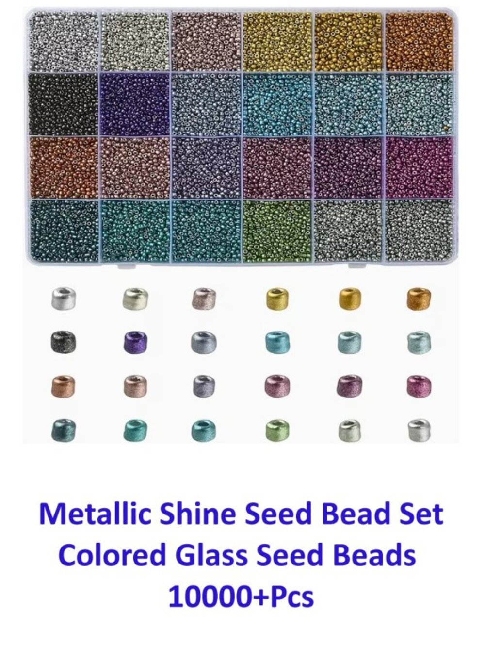 Metallic Shine Seed Bead Set Colored 2mm Glass Seed Beads  10000+Pcs